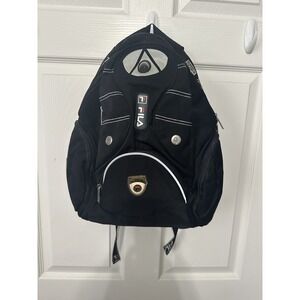 FILA Black Multiple Zipper Compartment Backpack Sports Book Bag EUC